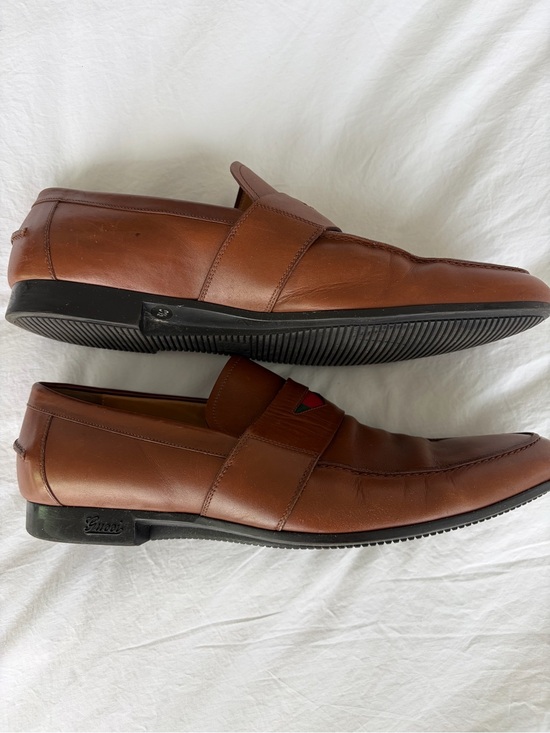 Gucci Brown Leather Slip-On Loafers with Red & Green Web Accent main image 7